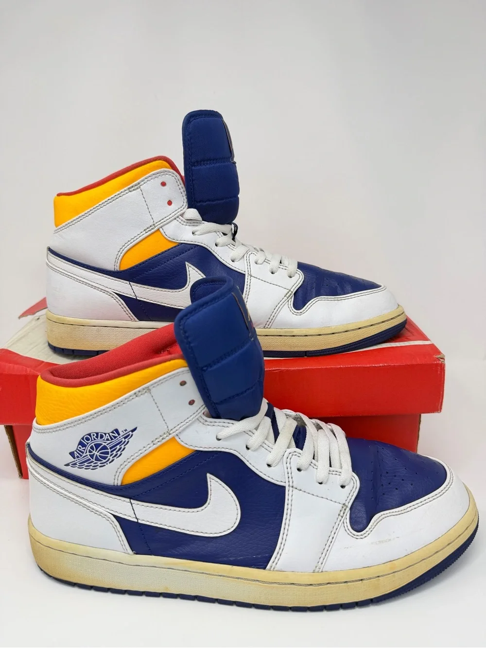 Nike Air Jordan 1 Mid Laser Orange Royal Blue White 554724-131 Men’s Size 12